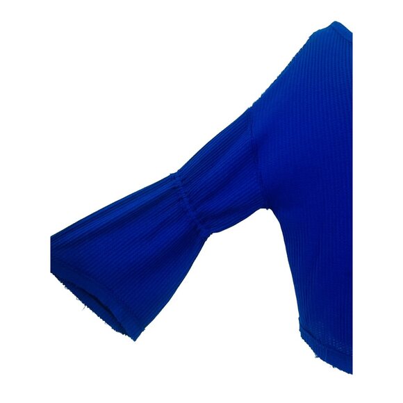 Free People x We The Free Blue Waffle Knit Bell Sleeve Relaxed Fit Top - Picture 8 of 16